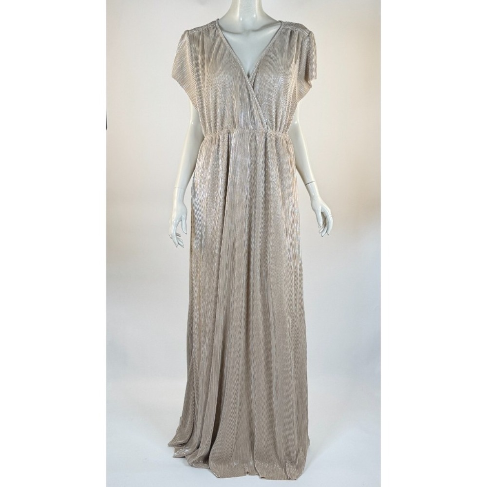 Baltic Born Athena Pleated Maxi Dress Women XXL NWT Elastic Waist V-neck Gold